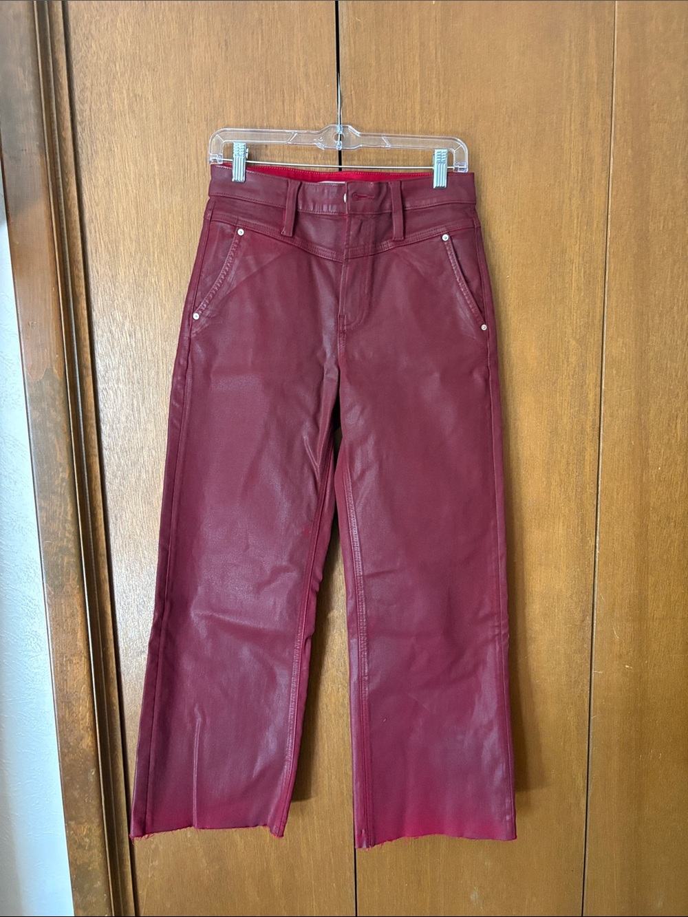 Hudson Jeans Wine Red Cropped Leather-Look Jeans